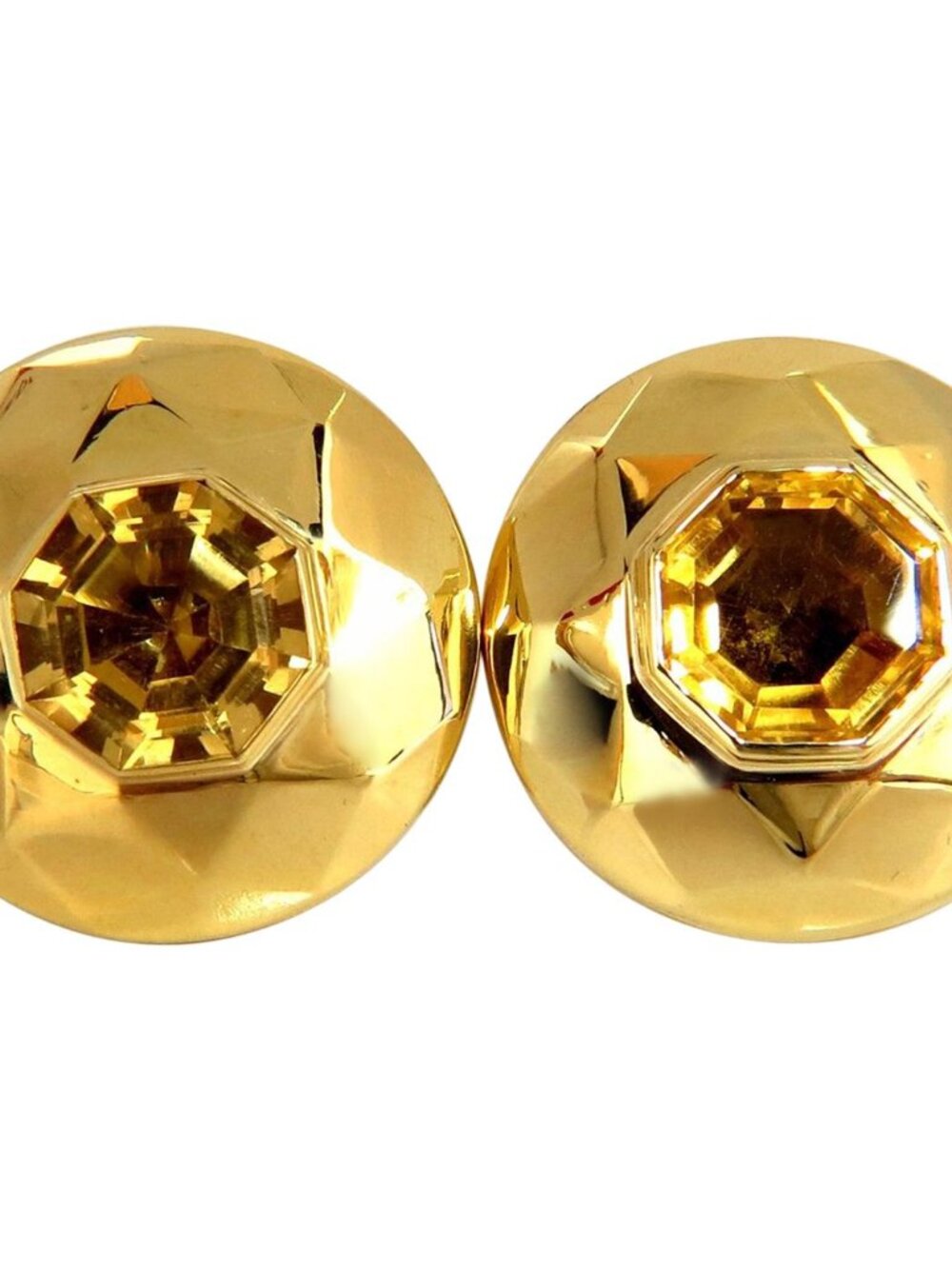 26.00ct Retro Mod Natural yellow golden citrine clip earrings 18kt dome*